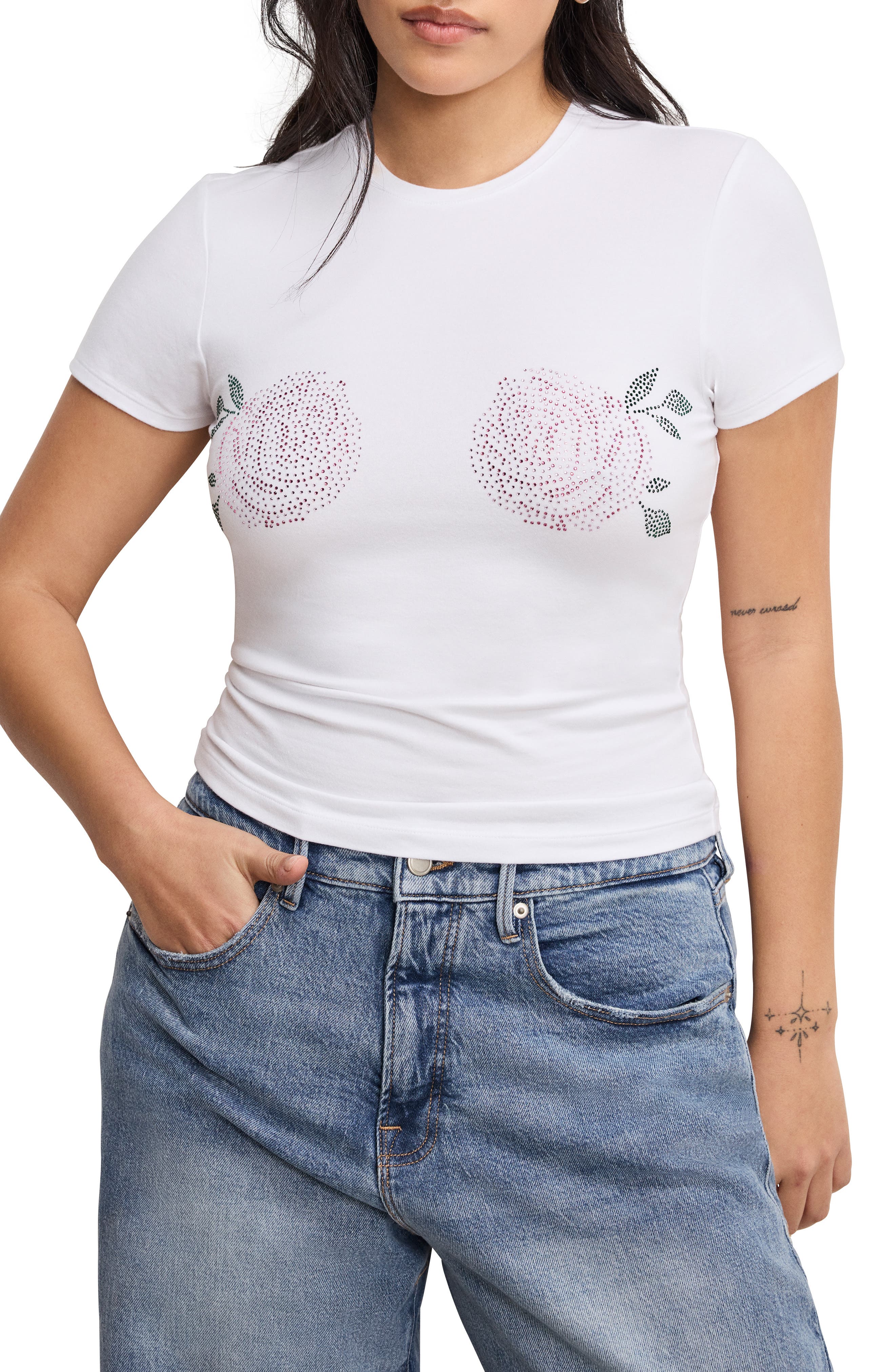 Good American Rhinestone Stretch Cotton T-Shirt (Women) | Nordstromrack