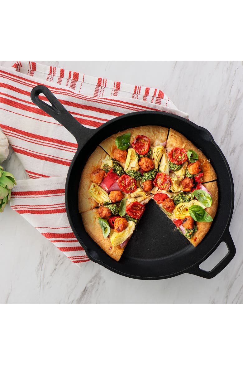 10 Inch Round Preseasoned Cast Iron Frying Pan with Handle, Alternate, color, Black