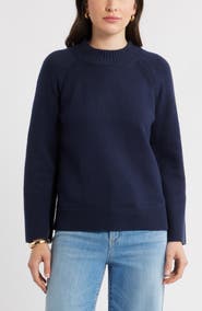 Caslon® Bell Sleeve Mock Neck Merino Wool & Cotton Sweater