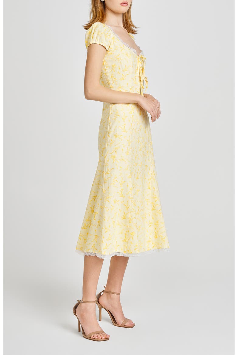 Cara Floral Cap Sleeve Linen Blend Midi Dress, Alternate, color, BUTTER FLORAL