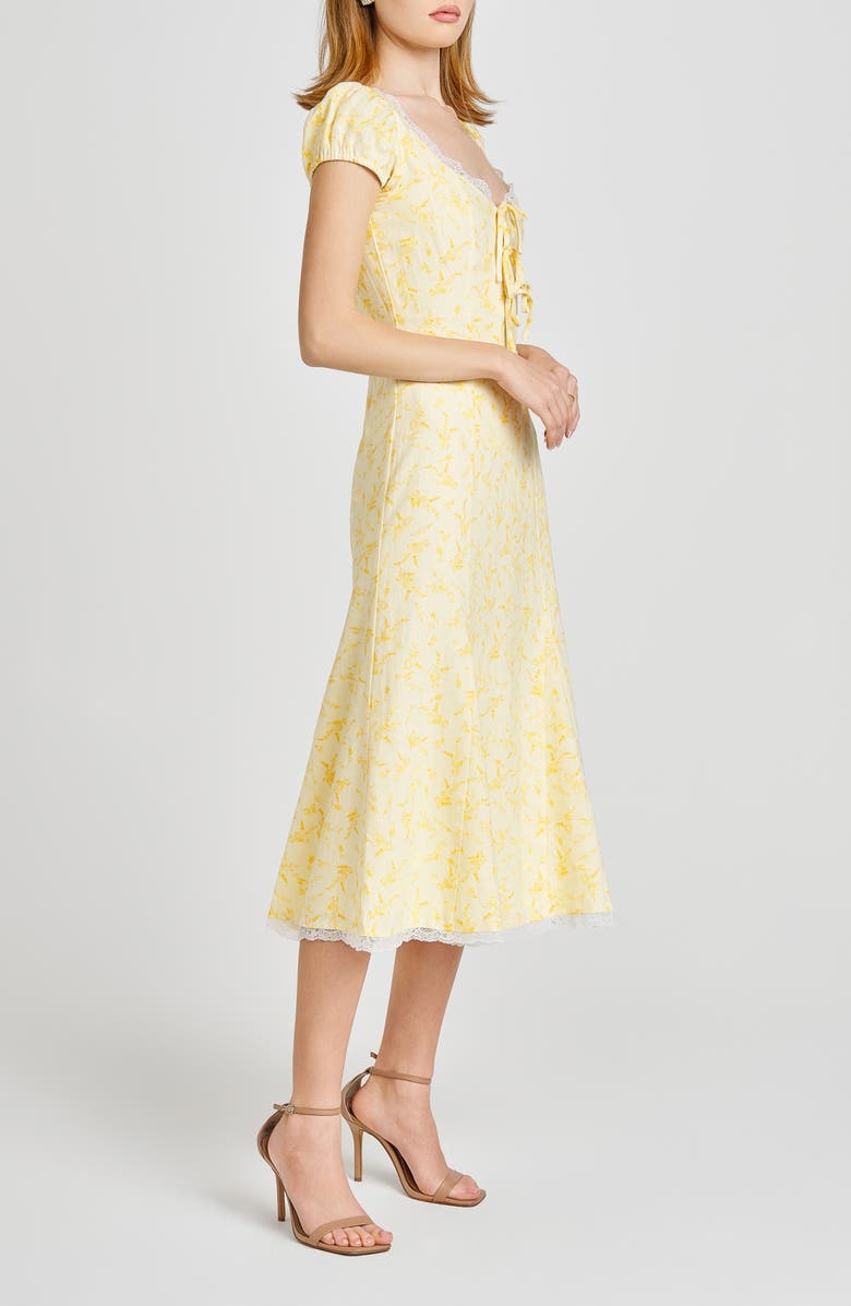 Cara Floral Cap Sleeve Linen Blend Midi Dress