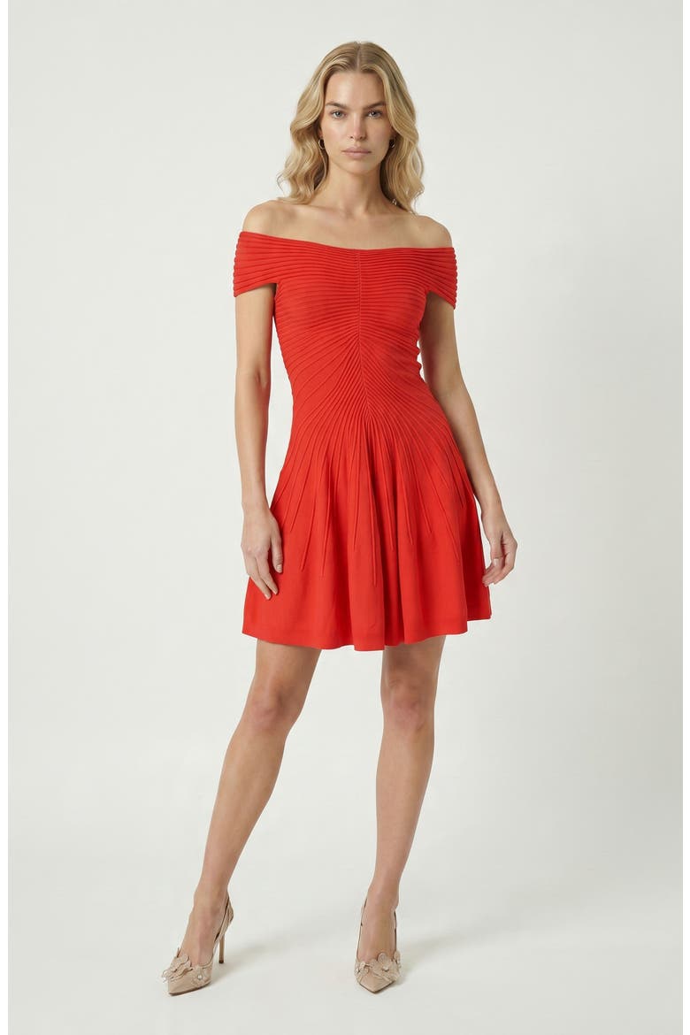 Off-Shoulder Pleated A-Line Dress, Main, color, Burgundy