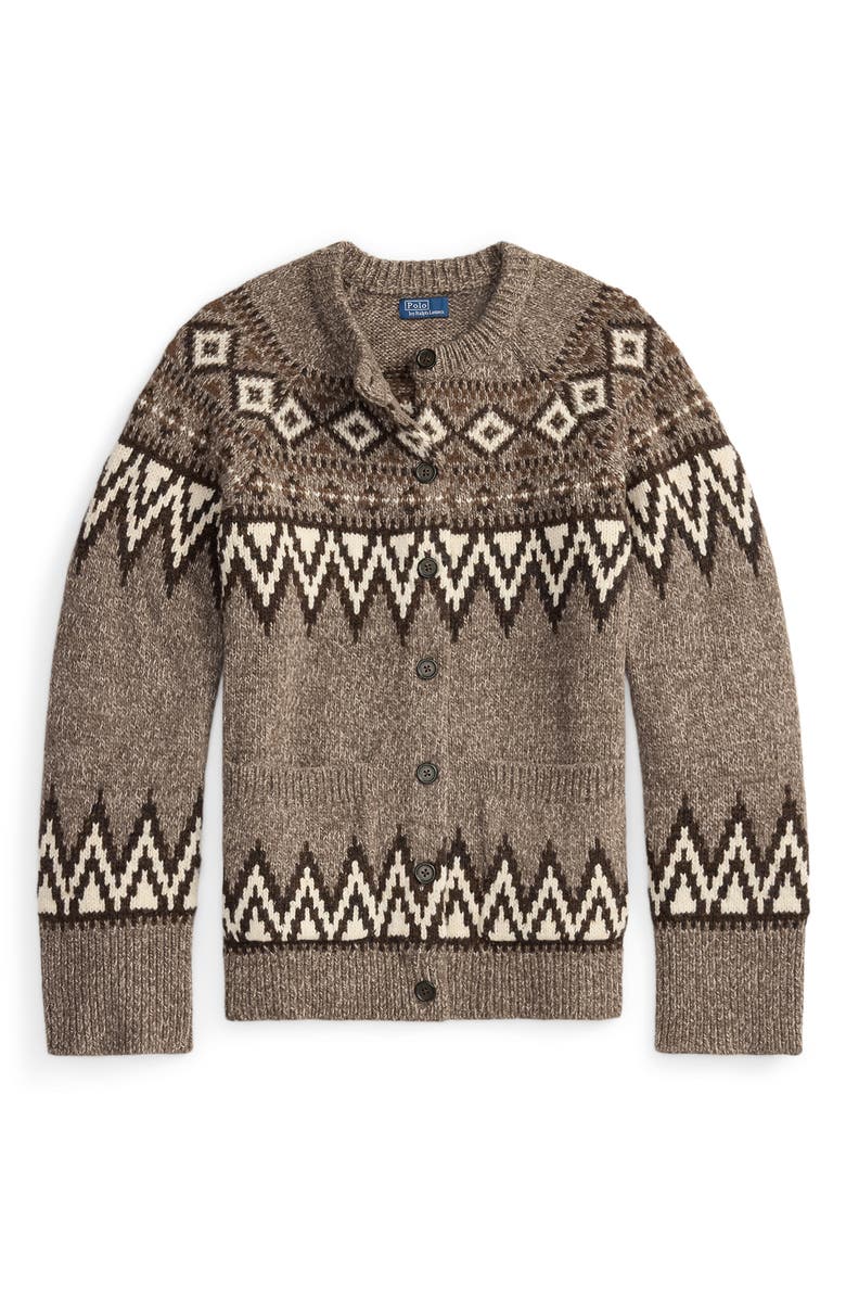 Polo Ralph Lauren Fair Isle Wool Blend Cardigan, Alternate, color, Mushroom Multi