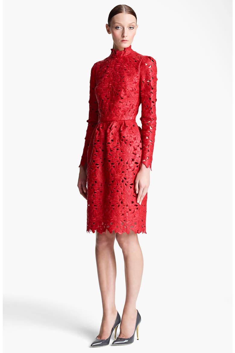 Laser Cut Leather Dress, Main, color, RED