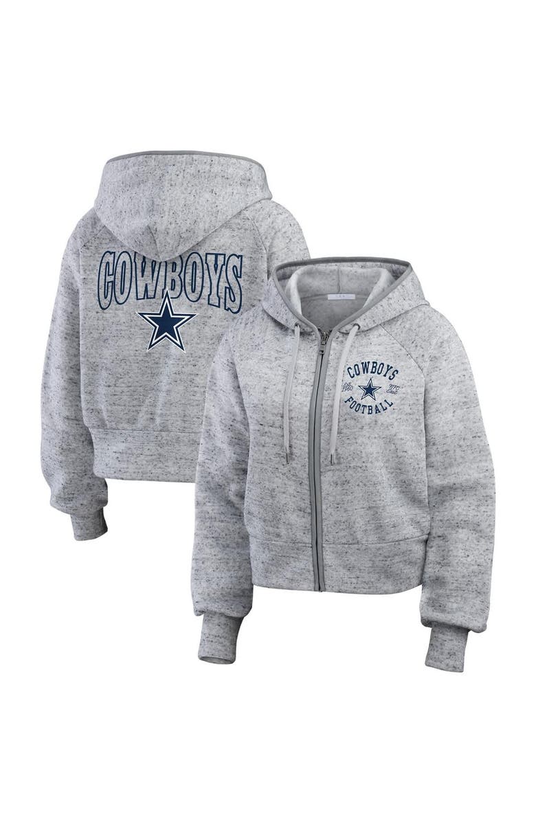 WEAR by Erin Andrews Women's WEAR by Erin Andrews Heather Gray Dallas Cowboys Speckled Fleece Cropped Full-Zip Hoodie, Main, color,