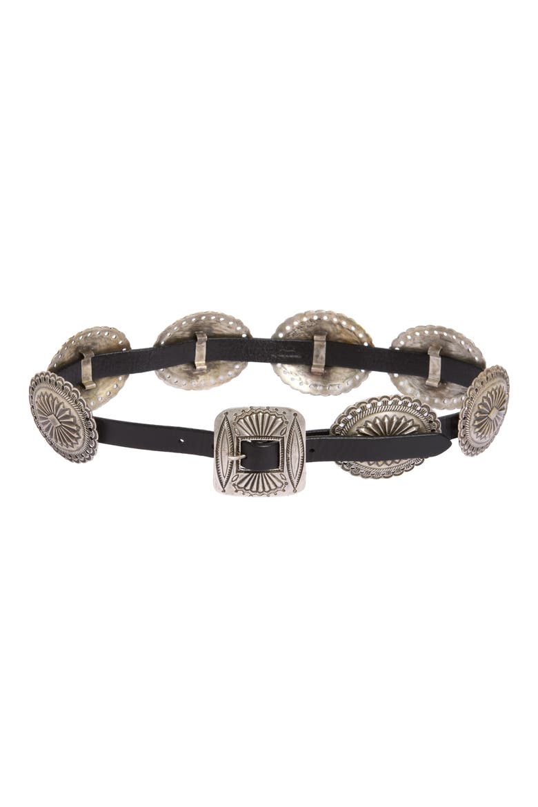 Concho Leather Belt, Main, color, BLACK
