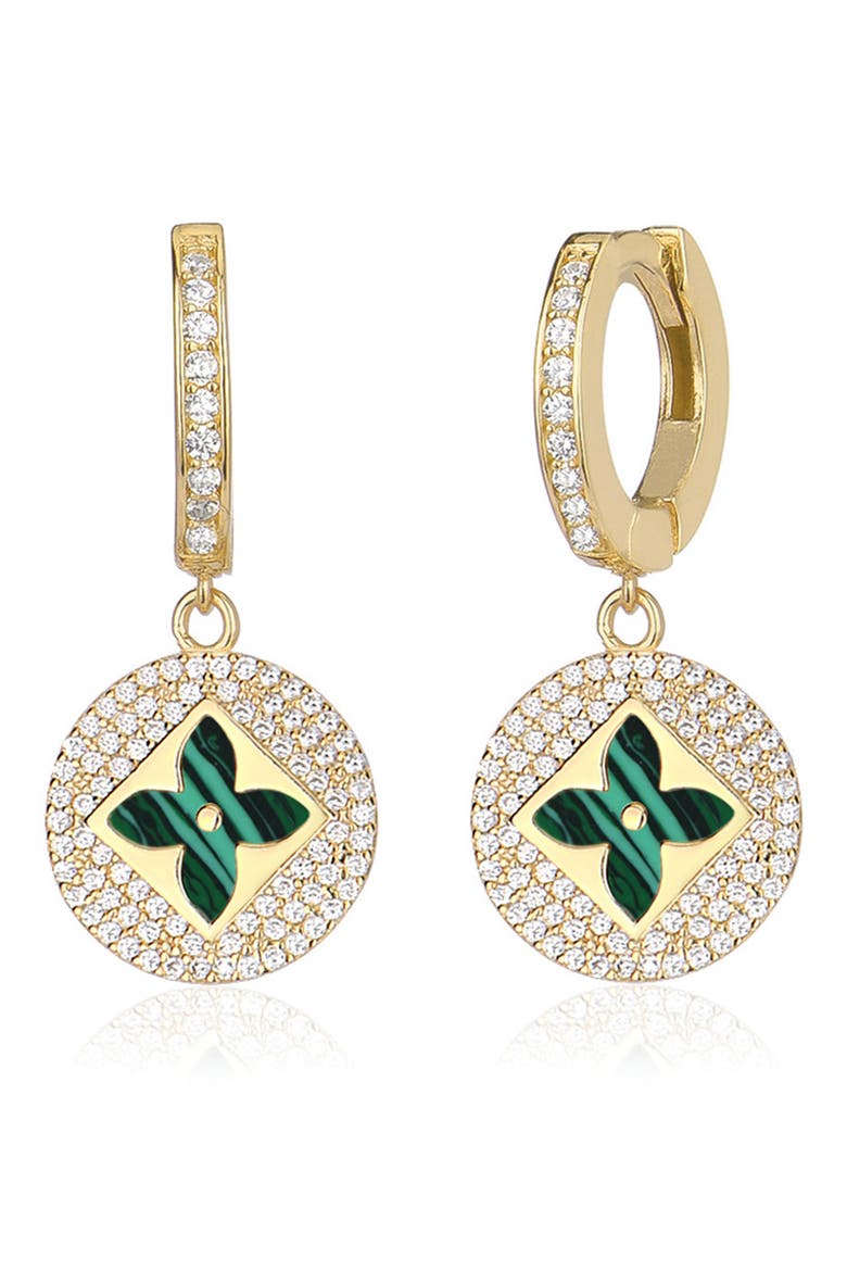 14k Yellow Gold Vermeil Malachite Pave Clover Dangle Earrings, Main, color, GOLD