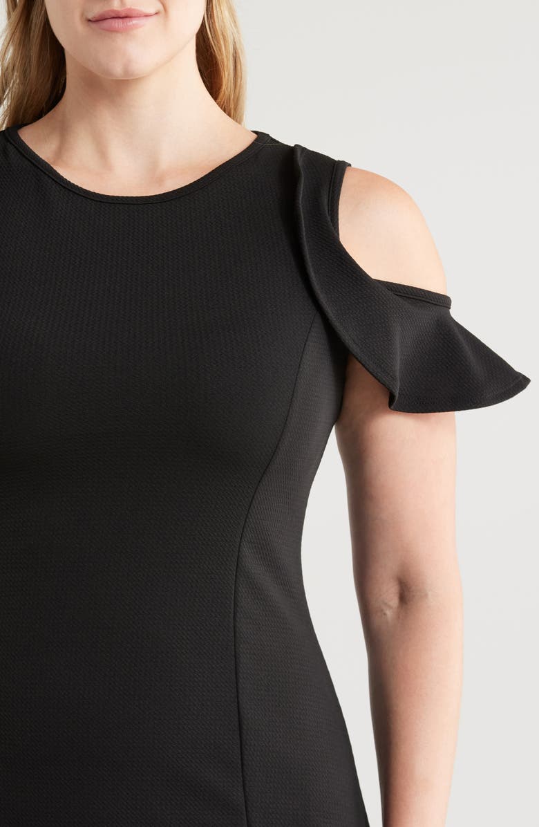 24seven Comfort Apparel Ruffle Cold Shoulder A-Line Dress, Alternate, color, Black