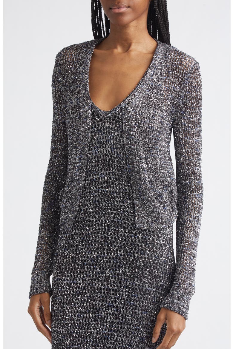 Sequin Embellished Open Knit Cardigan, Alternate, color, S91SQ-BLACK BASE WITH BLUE