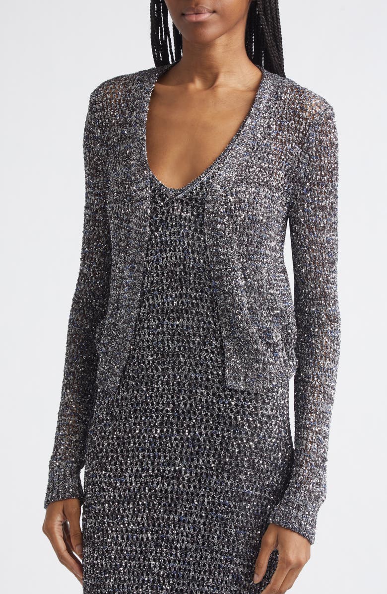 Missoni Sequin Embellished Open Knit Cardigan, Alternate, color, S91sq-Black Base With Blue
