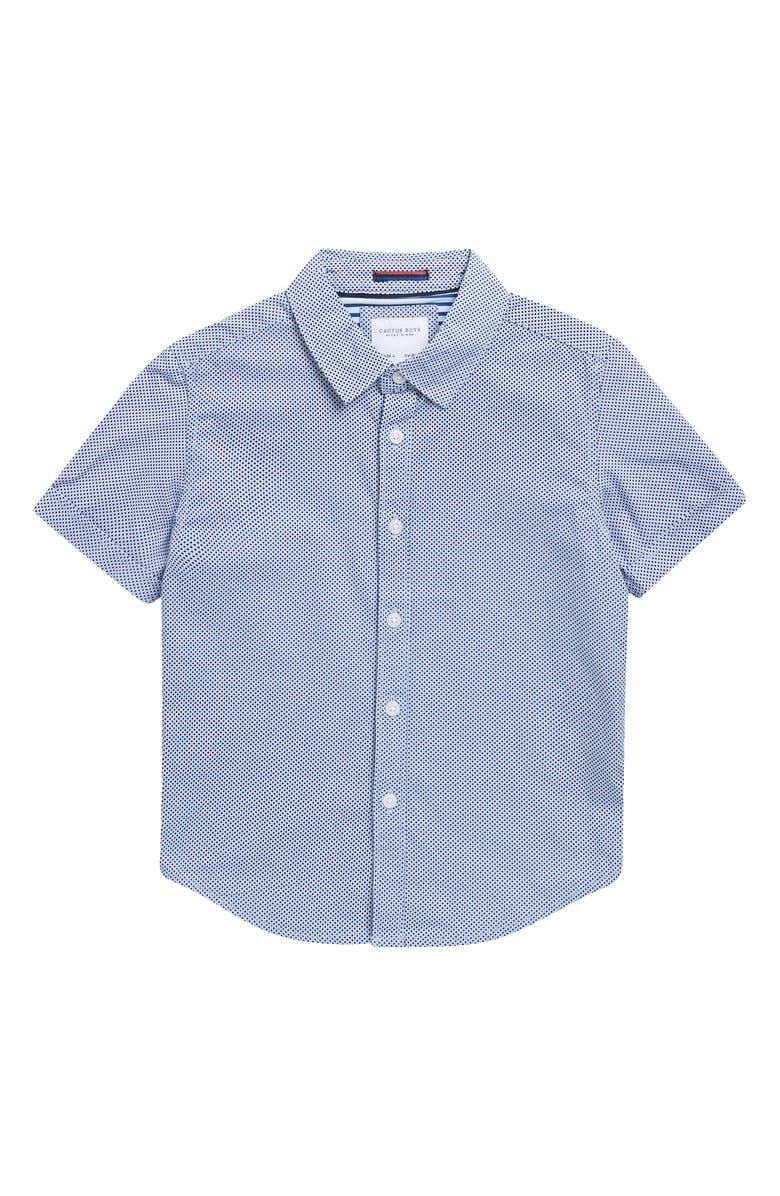 DENIM AND FLOWER Kids' Polka Dot Print Short Sleeve Shirt, Main, color, Lt. Blue