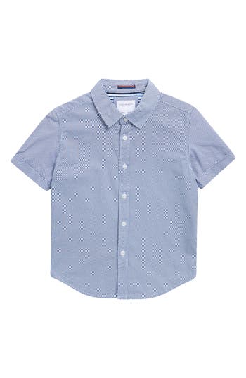 Denim And Flower Kids' Polka Dot Print Short Sleeve Shirt In Blue