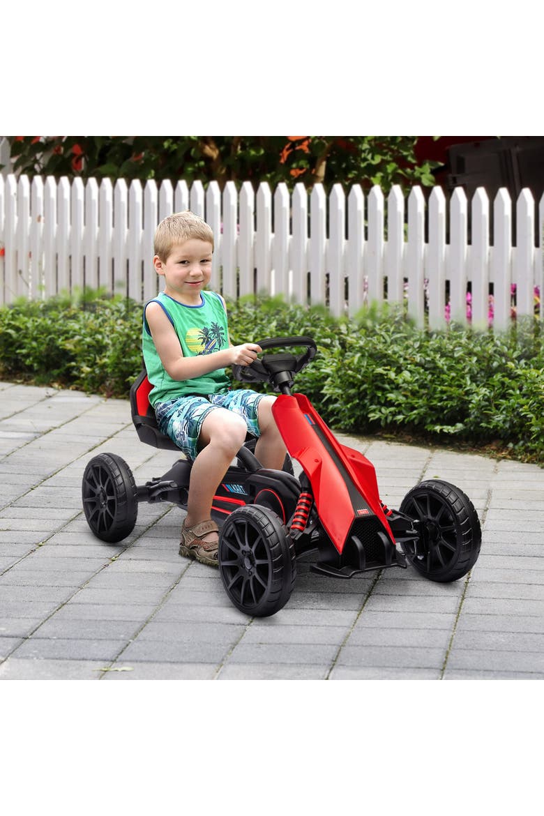 Kids Pedal Go Kart with Adjustable Seat Swing Axle Handbrake EVA Wheels, Alternate, color, Red