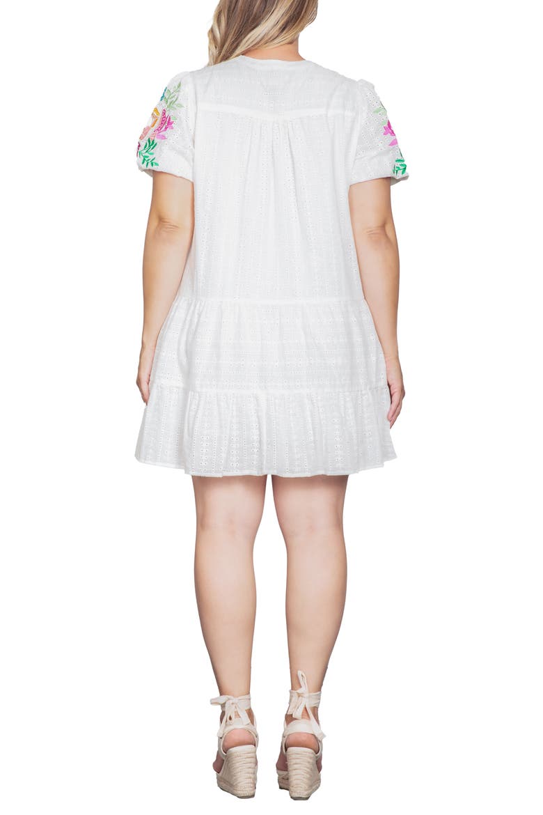 Embroidered Sleeve Cotton Eyelet Dress, Alternate, color, WHITE