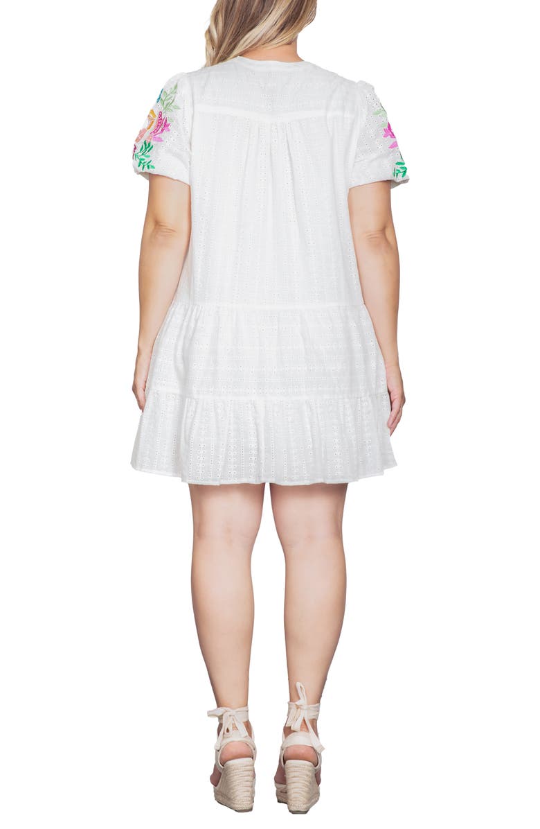 Standards & Practices Embroidered Sleeve Cotton Eyelet Dress, Alternate, color, White