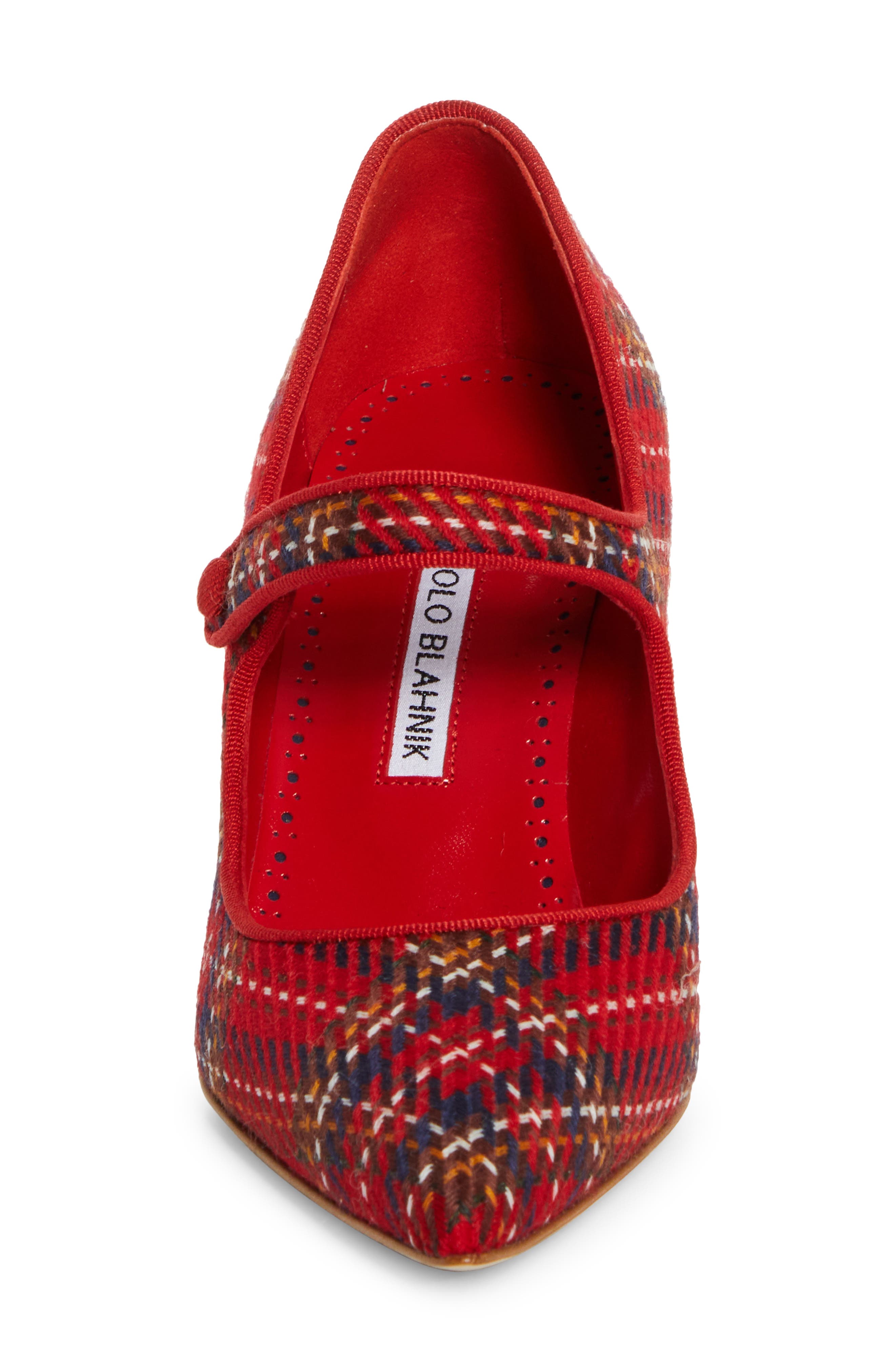 Manolo Blahnik Campari Plaid Wool Pointed Toe Mary Jane Pump, Alternate, color, 