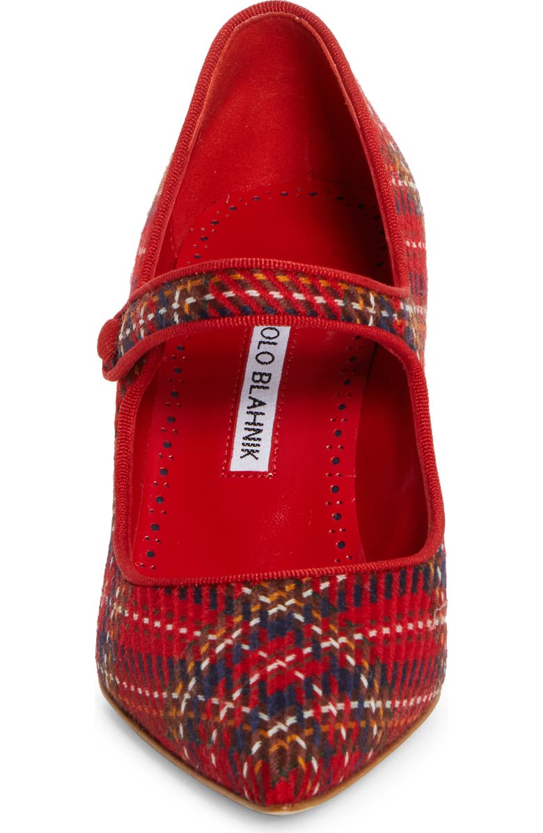 Manolo Blahnik Campari Plaid Wool Pointed Toe Mary Jane Pump, Alternate, color,