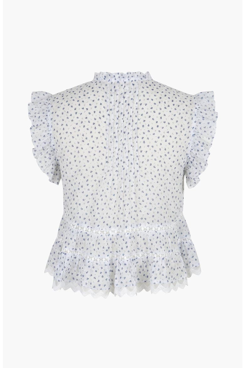 Ruffled V-Neck Button-Front Tiered Lace Hem Blouse, Alternate, color, White