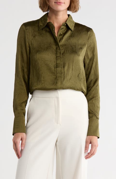 Textured Satin Button-Up Shirt