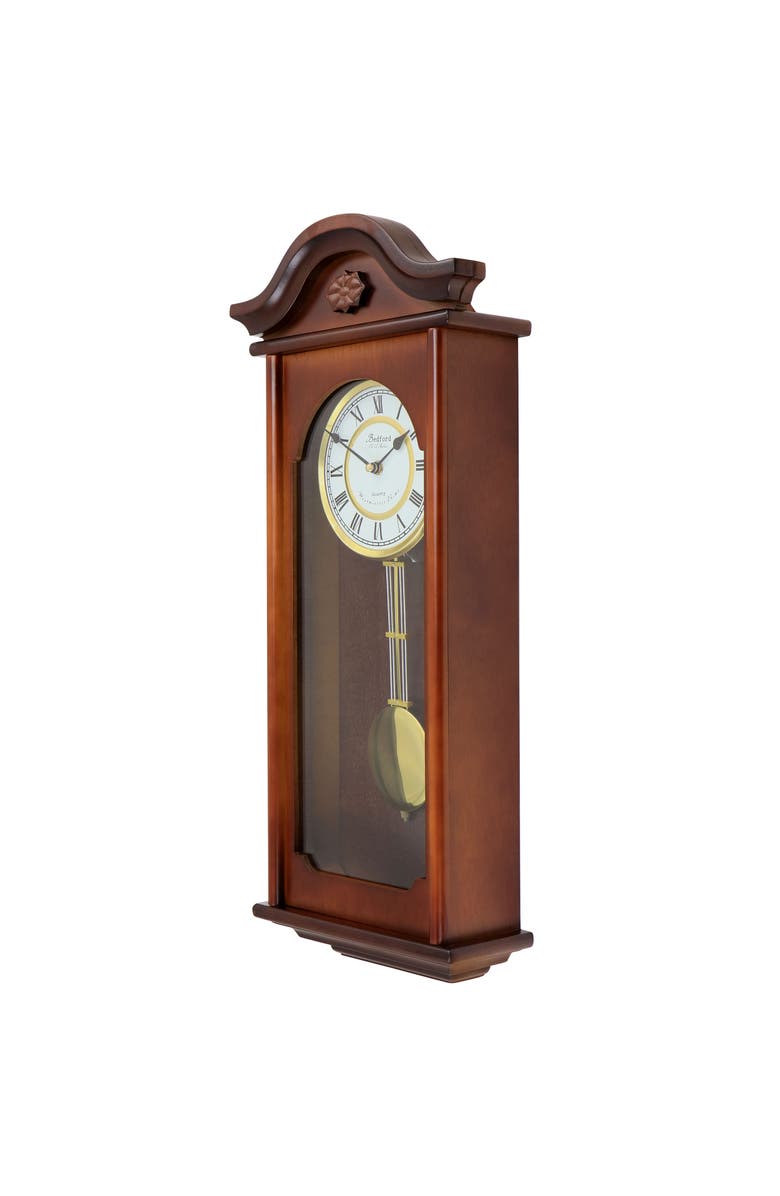 Bedford Clock Collection Jacob 22.75in Mahogany Chiming Pendulum Wall Clock, Alternate, color, Mahogany