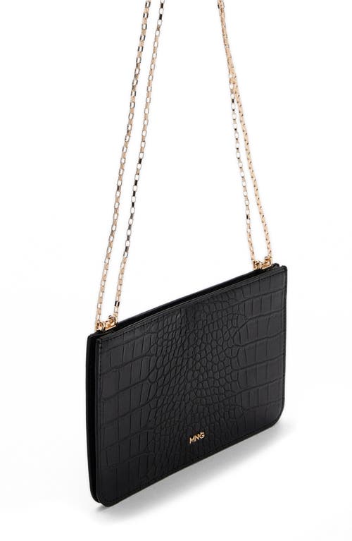 Mango Croc Embossed Faux Leather Wallet On A Chain In Black
