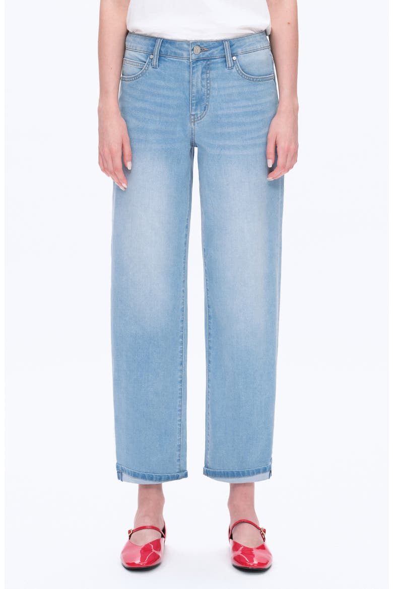 Cuffed Mid Rise Barrel Jeans, Main, color, LIGHT BLUE