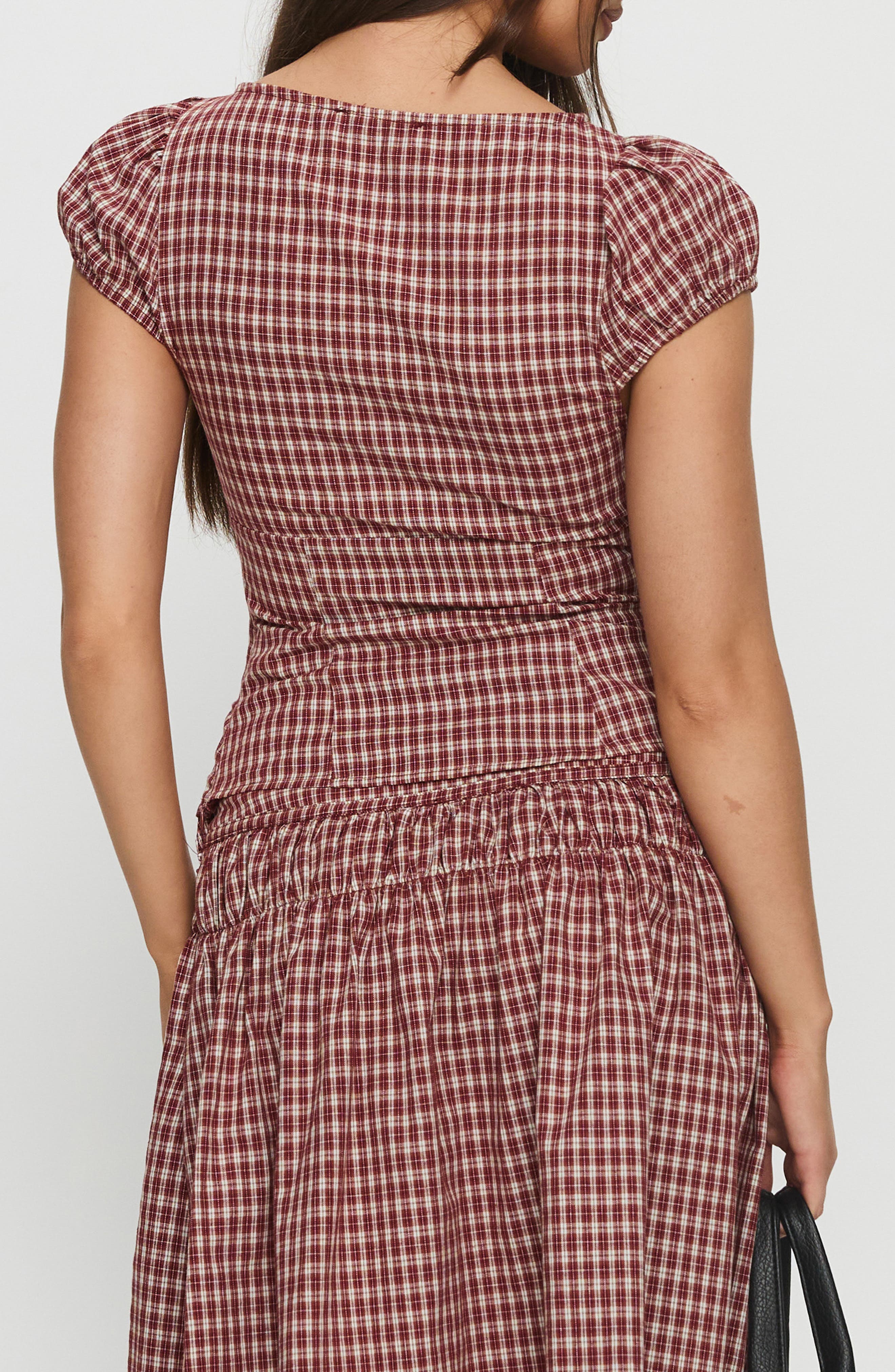 Alixandra Check Cap Sleeve Cotton Button-Up Top - image 2