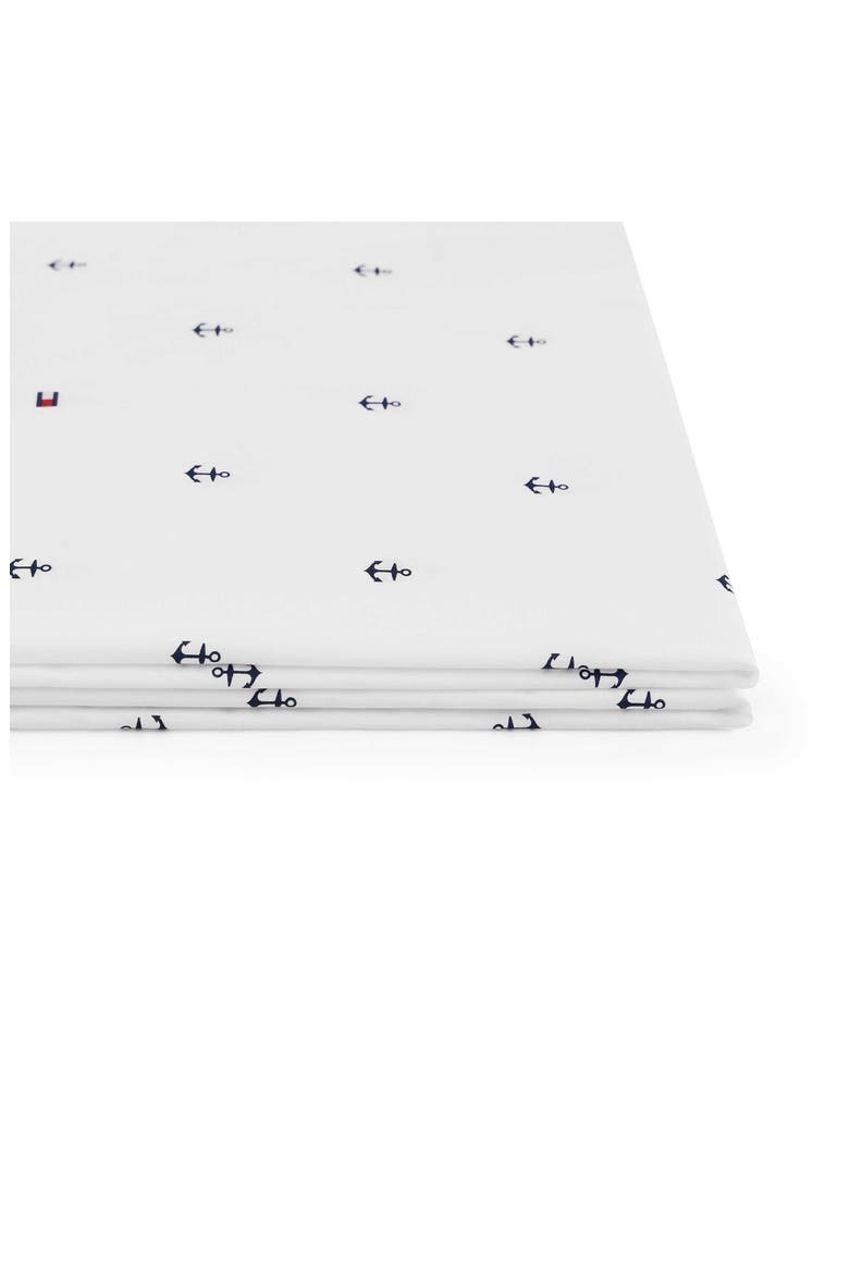 Anchor & Flag Cotton Percale Sheet Set, Alternate, color, WHITE/ DARK BLUE