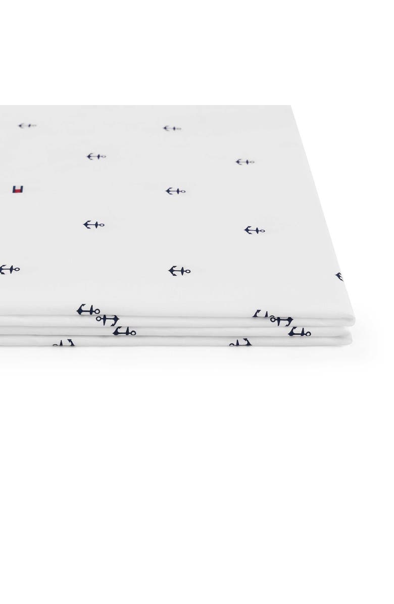 Tommy Hilfiger Anchor & Flag Cotton Percale Sheet Set, Alternate, color, White/ Dark Blue