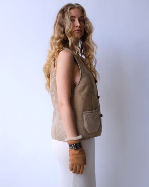Agnelle Bombera Double Face Lambskin Gloves With Contrast Buckles In Brown