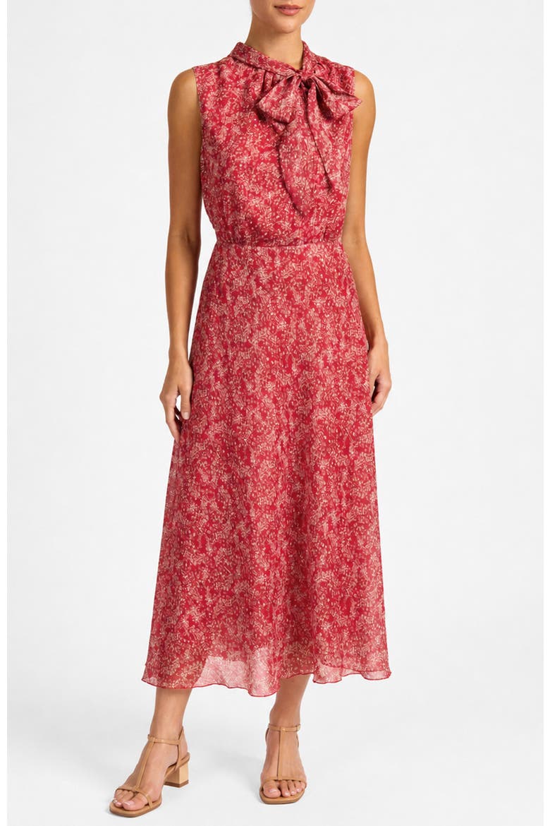 Petra Sleeveless Mock Neck Midi Dress in Printed Georgette, Main, color, Chili Pepper