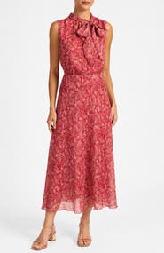 Santorelli Petra Sleeveless Mock Neck Midi Dress in Printed Georgette