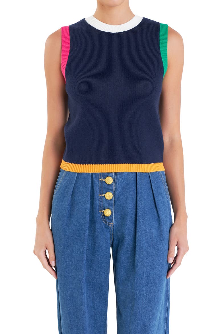 Colorblock Trim Sweater Vest, Alternate, color, NAVY MULTI