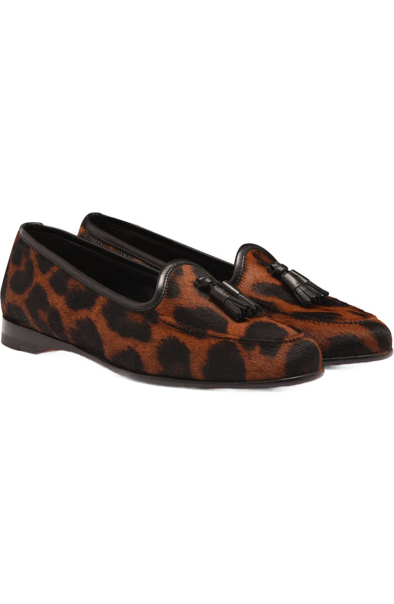 Santoni Women's Andrea Leopard Tassel Loafer, Alternate, color,
