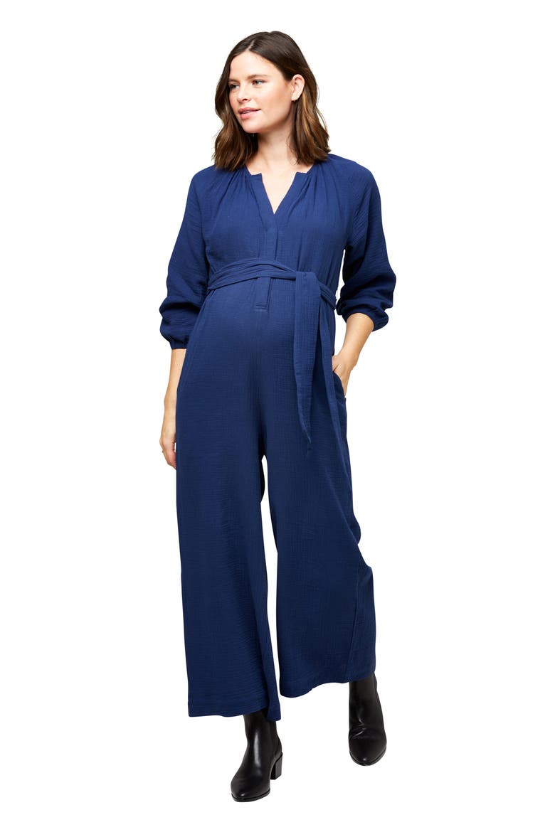Alma Maternity/Nursing Jumpsuit, Alternate, color, NAVY