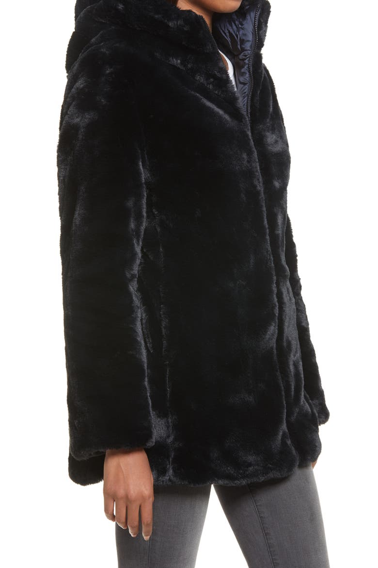 Waterproof Reversible Hooded Faux Fur Coat, Alternate, color, 01 BLACK