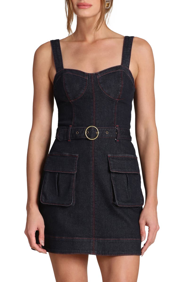 Avec Les Filles Belted Sleeveless Utility Denim Minidress, Alternate, color, Victoria Wash