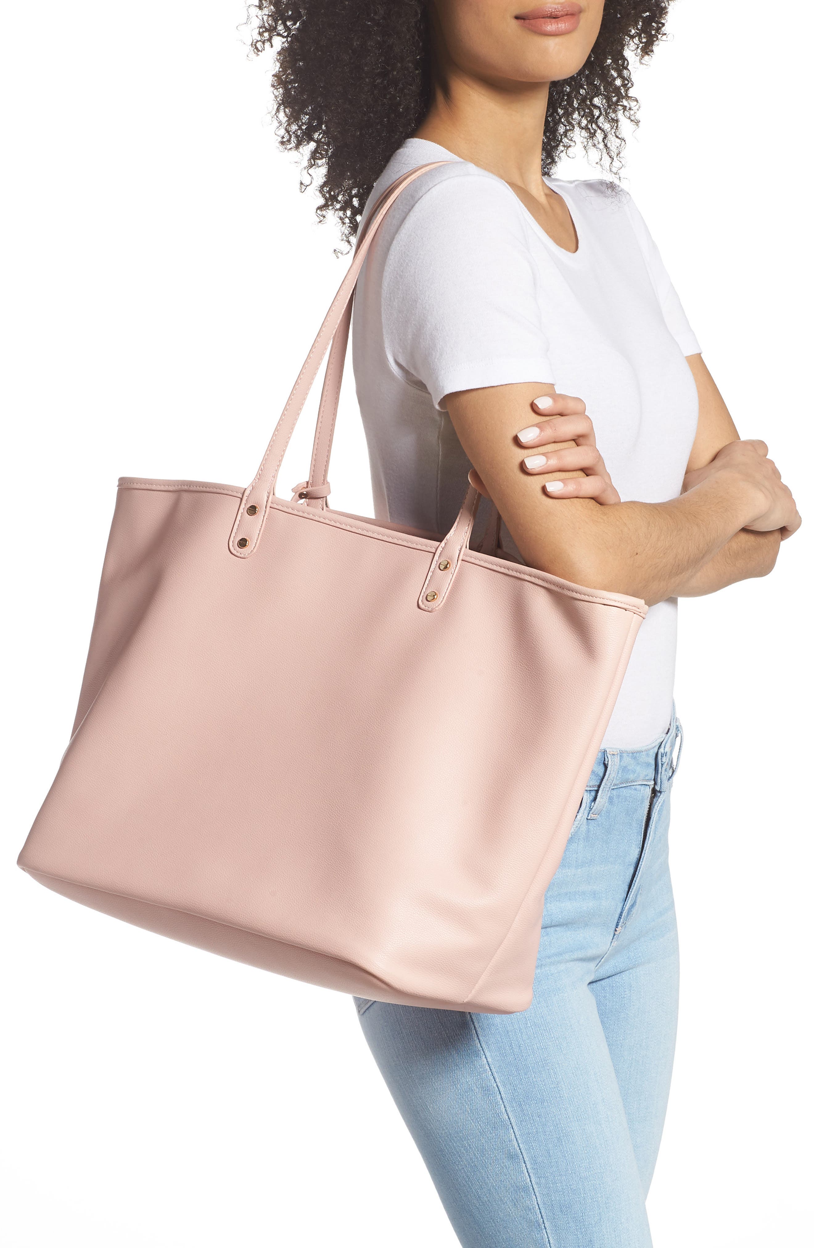 Reversible Vegan Leather Tote, Alternate, color, BLUSH