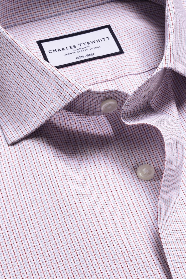 Non-Iron Poplin Check Shirt, Alternate, color, Washed Red