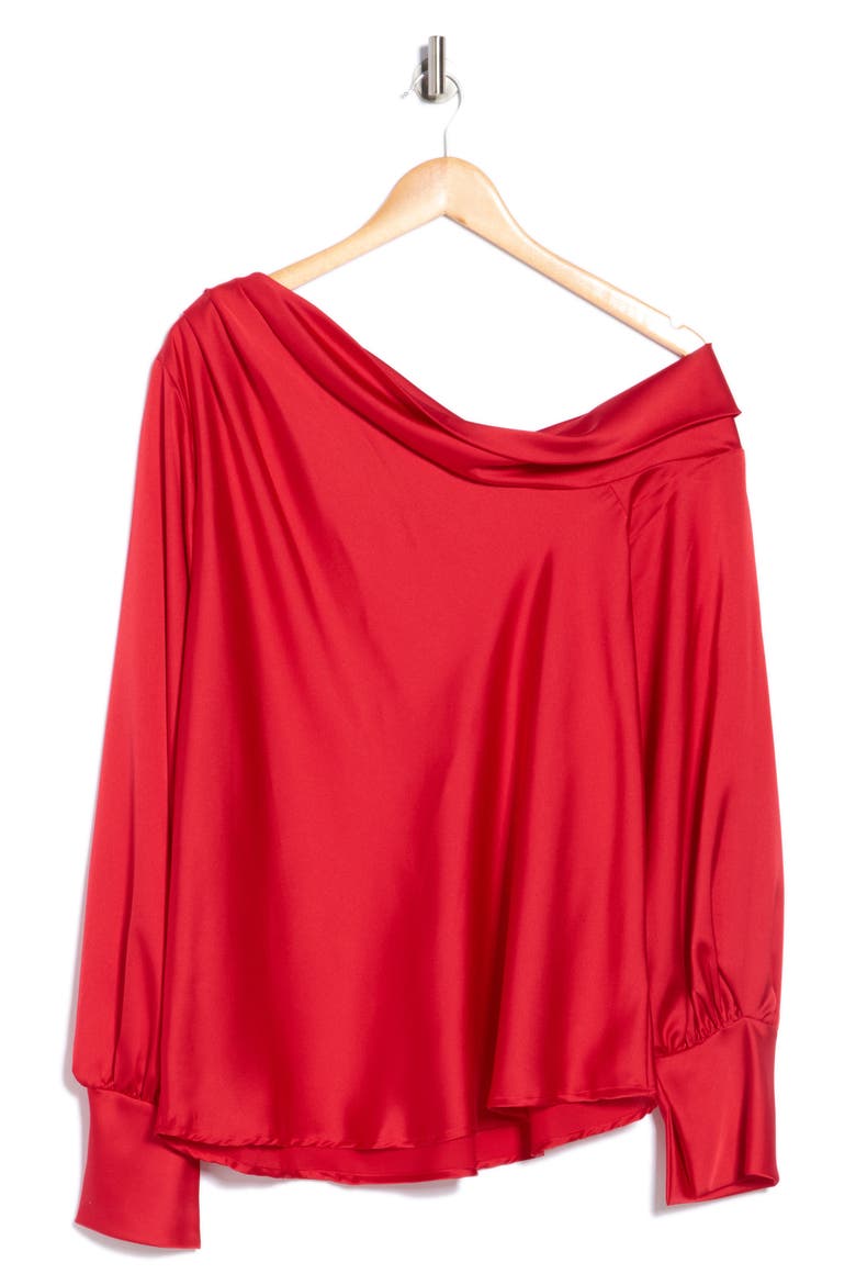 Drop Shoulder Satin Top, Alternate, color, RED