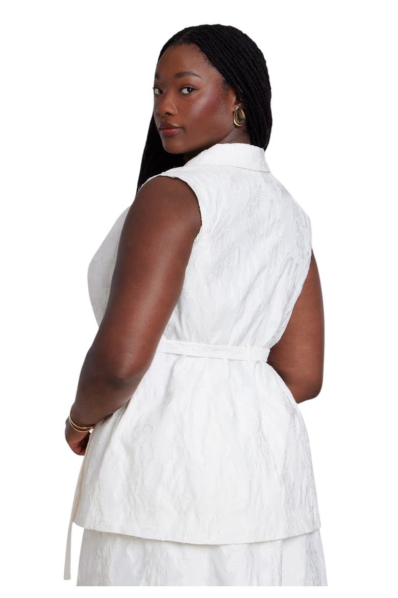 Floral Jacquard Belted Vest, Alternate, color, COCONUT MILK