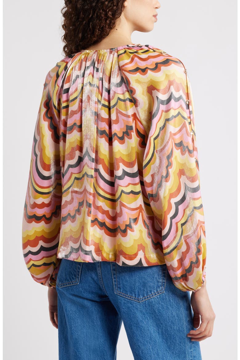 Oriana Wave Print Satin Blouse, Alternate, color, PINK MULTI