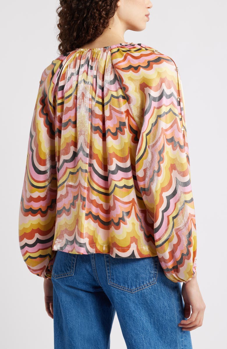 CIEBON Oriana Wave Print Satin Blouse, Alternate, color, 