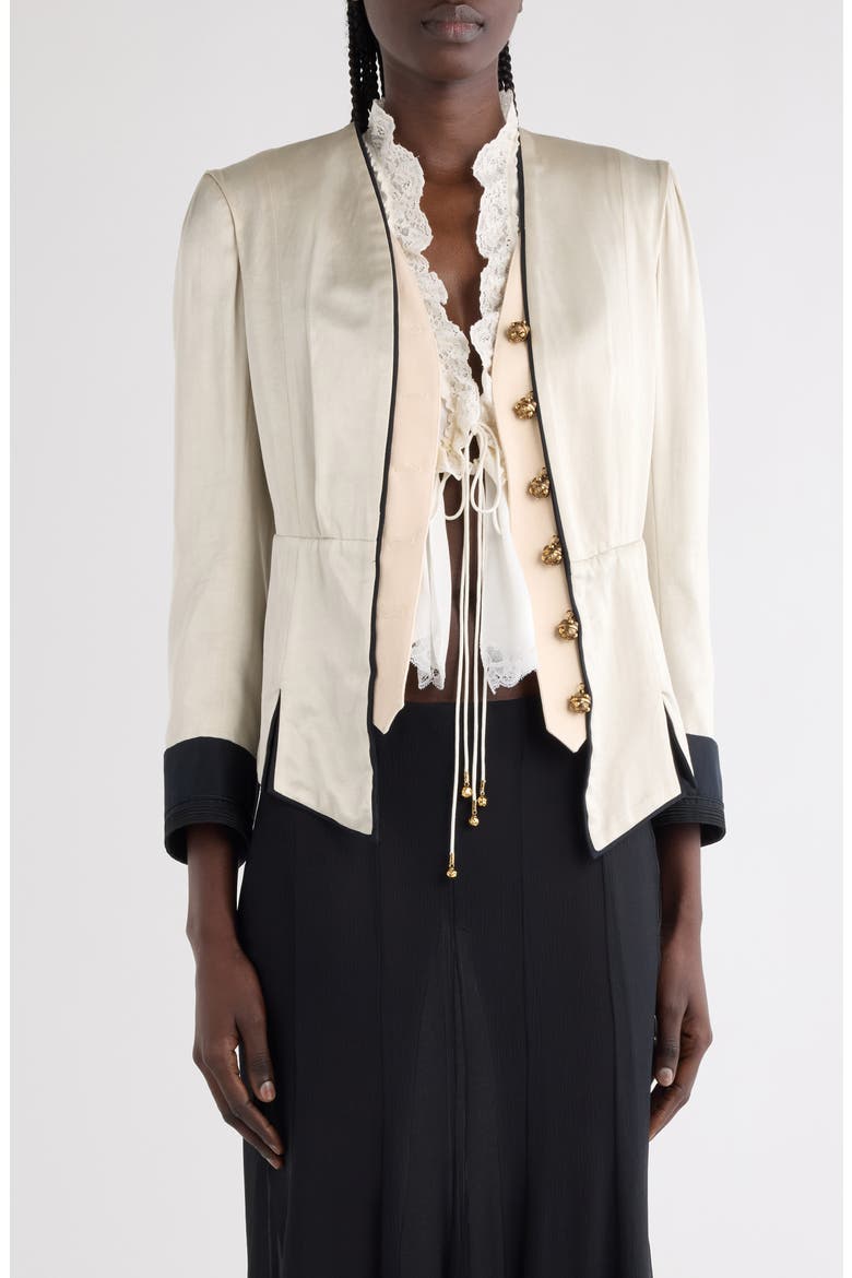 Silk Satin Peplum Jacket, Main, color, 095 SILVER CLOUD