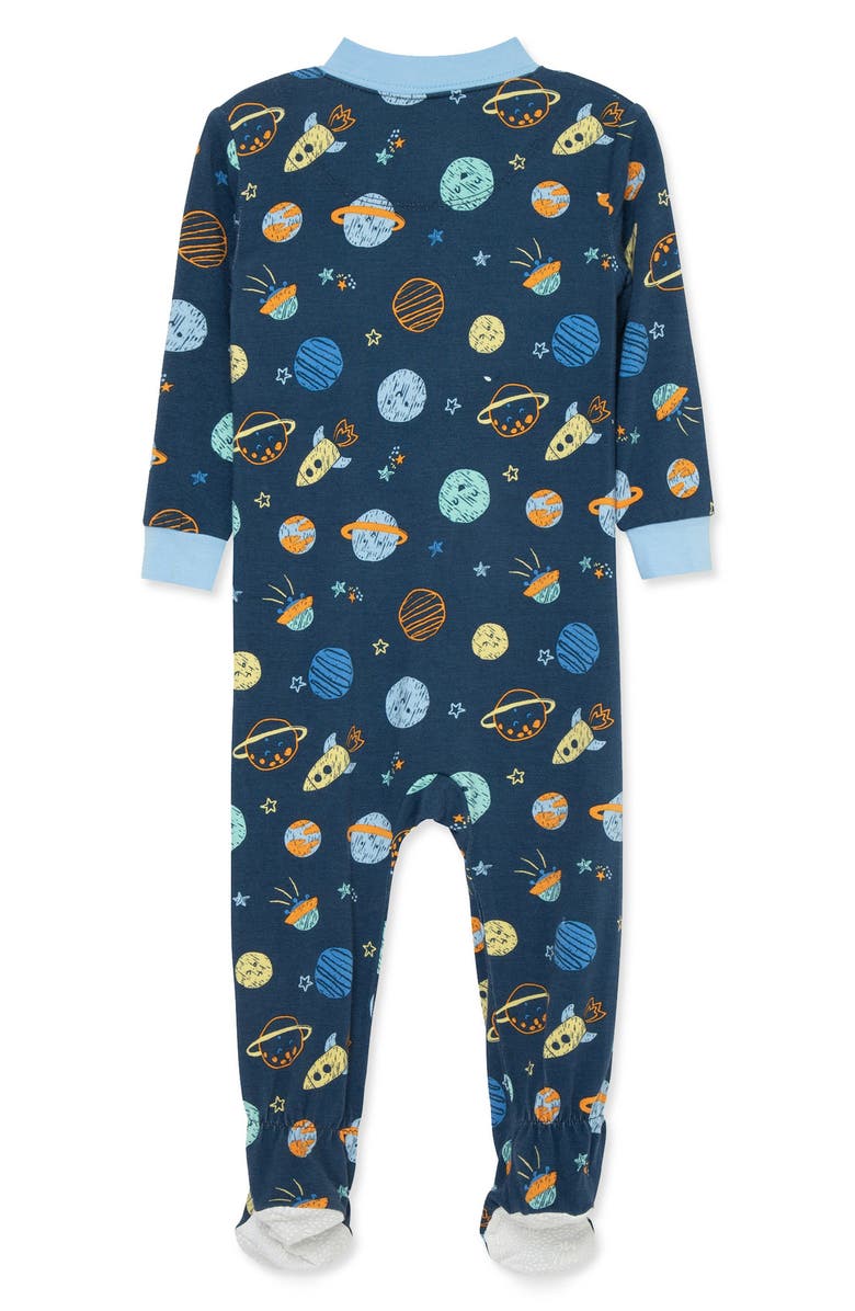 Little Me Space Print Stretch Viscose One-Piece Footed Pajamas, Alternate, color, Blue
