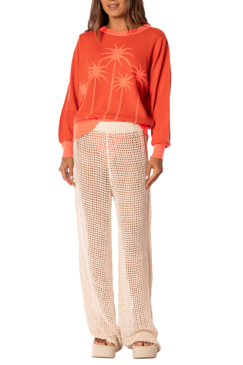 Palm View Crewneck Sweatshirt, Alternate, color, BRIGHT RED