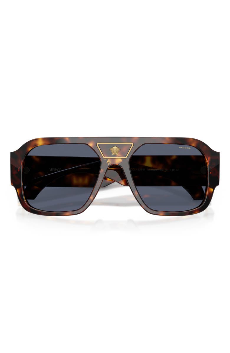 Versace 56mm Polarized Square Sunglasses, Alternate, color, Havana / Dark Blue Polar