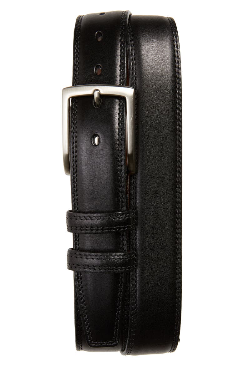 Kipskin Leather Belt, Main, color, BLACK
