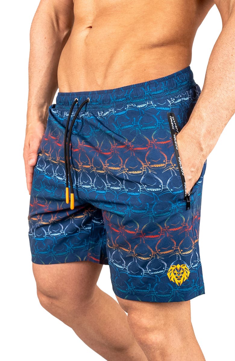 Maceoo Swim Lion Shark Wave Swim Trunks, Alternate, color, Blue