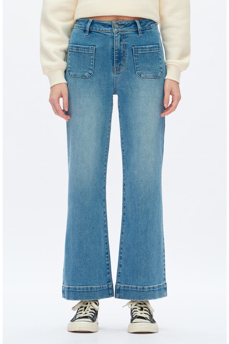 Patch Pocket High Waist Wide Leg Jeans, Main, color, MEDIUM BLUE